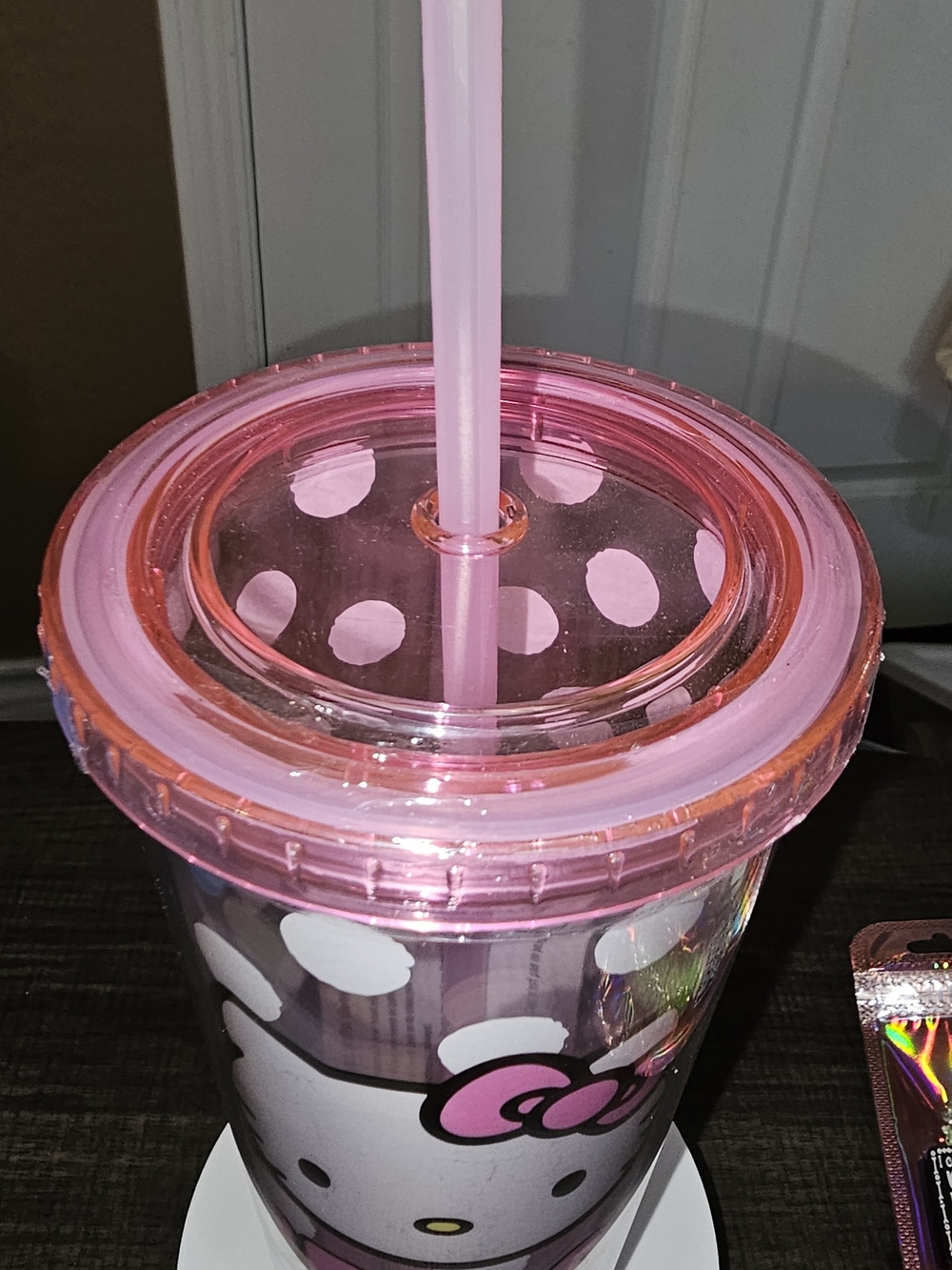 Sanrio Hello Kitty Pink Polka Dot Travel Cup with Straw - Picture 4 of 4